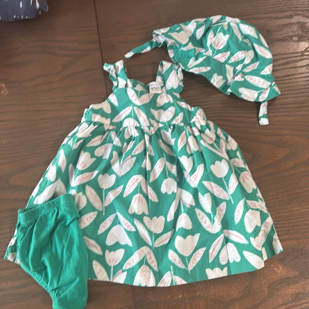 Green Floral Kids Dress Set
